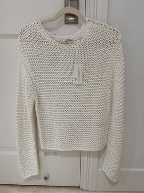 Vince Open-Knit Crewneck Sweater in Ivory